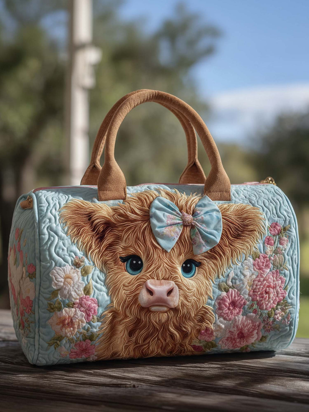 Highland Cow Quilted Duffle Bag