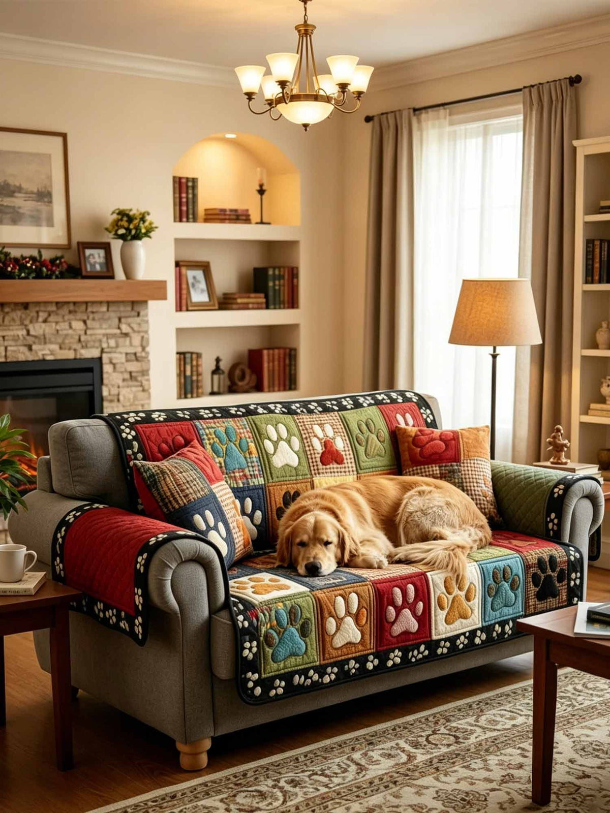 Colorful Paw Patchwork Quilted Sofa Cover