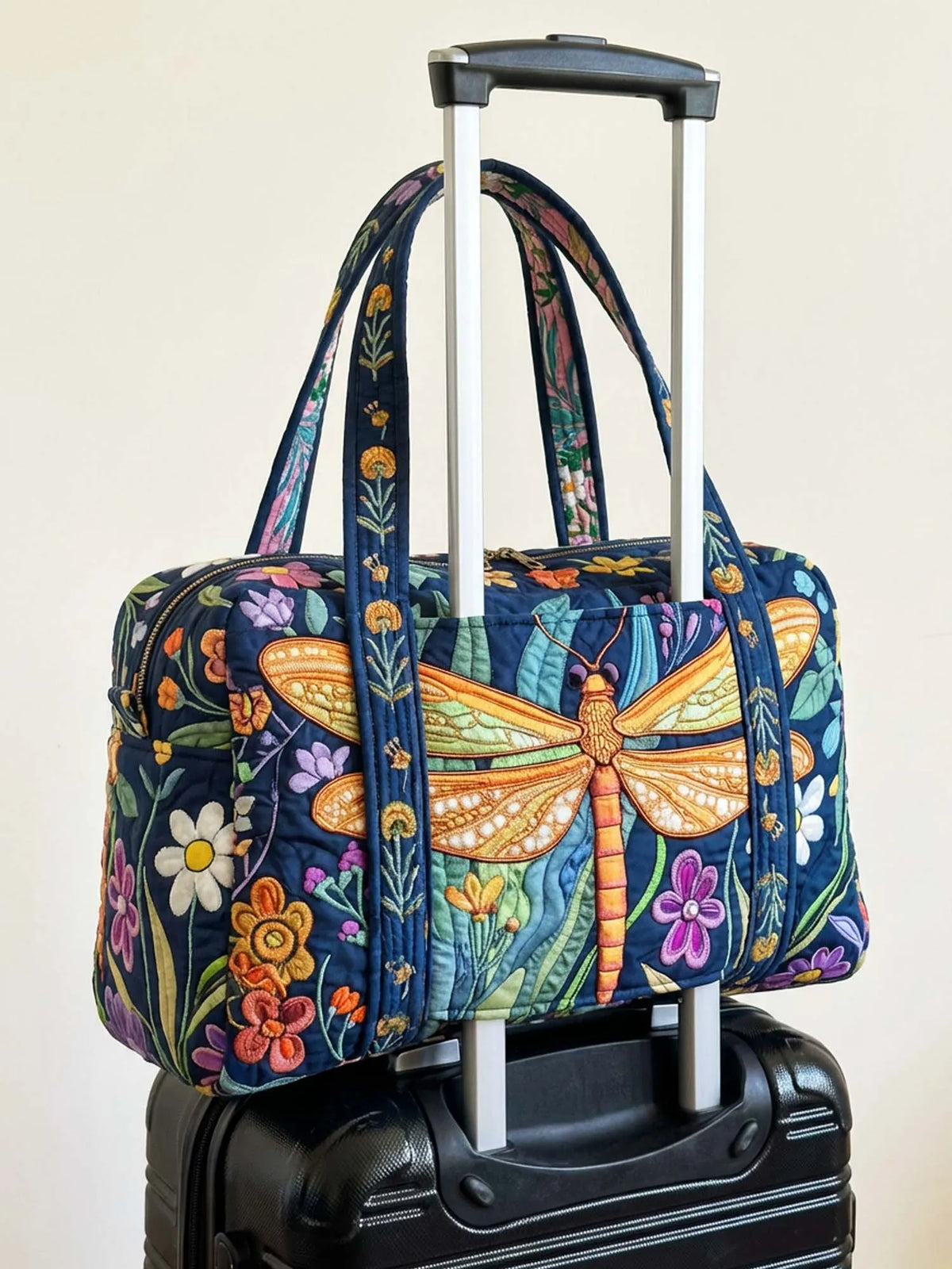 Dragonfly Among The Flowers Quilted Weekender Bag With Trolley Sleeve