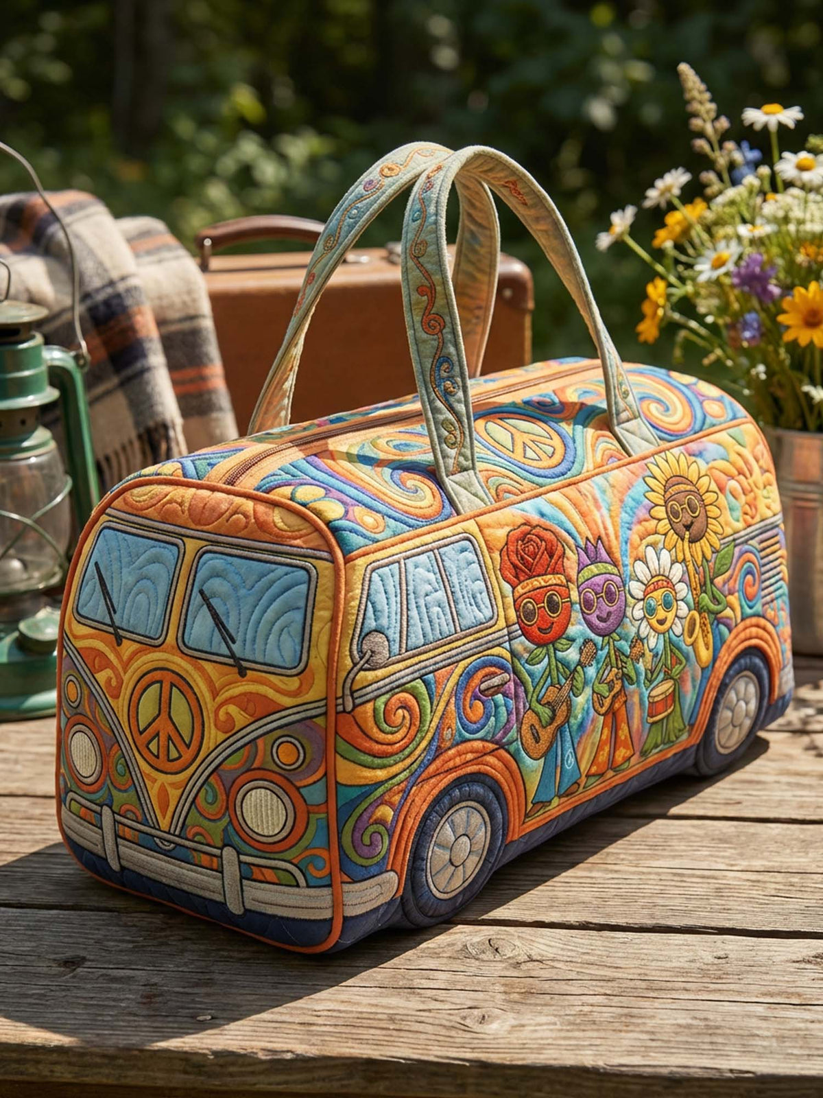 Hippie Music Flower Quilted Duffle Bag