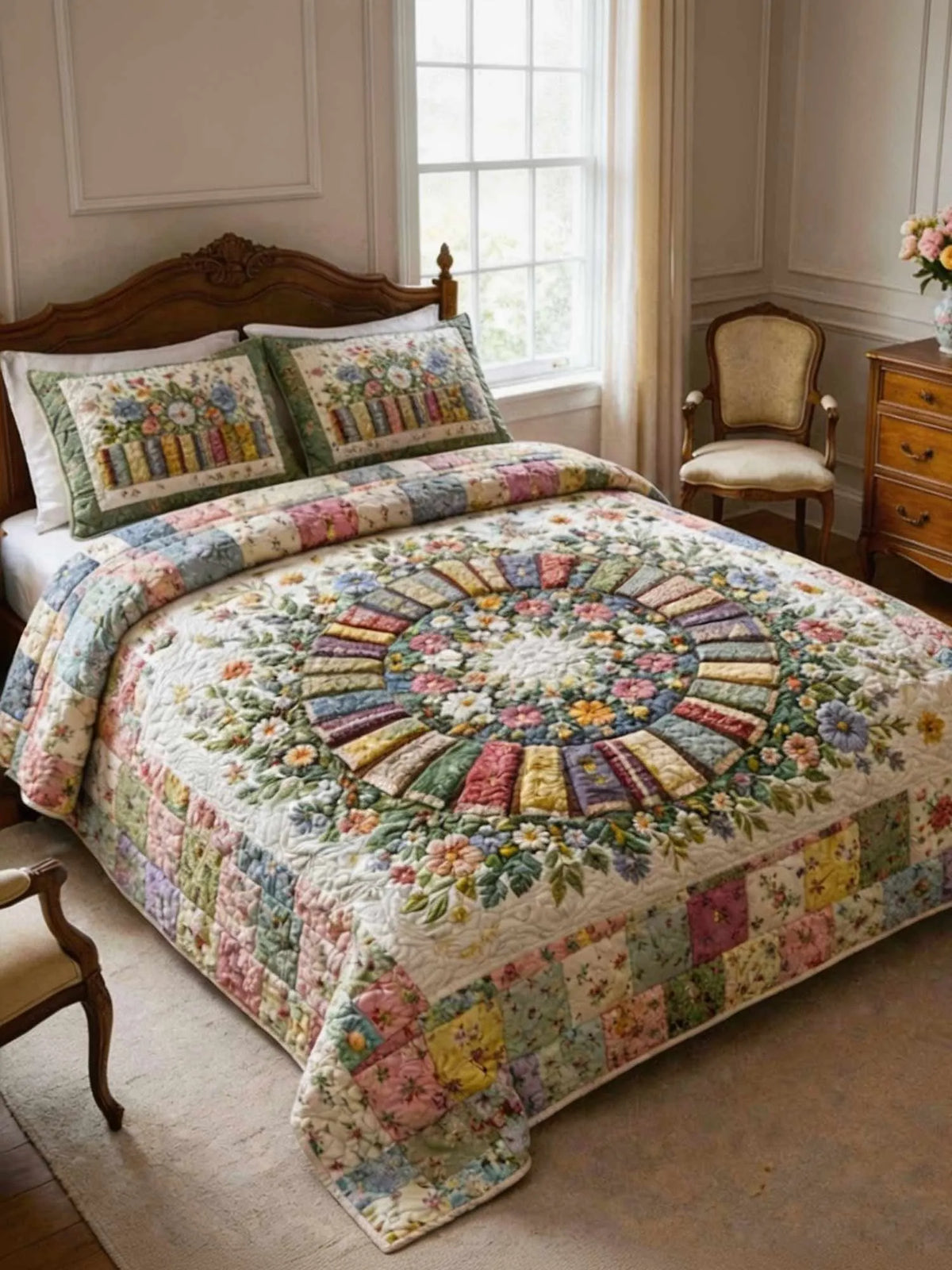 Wildflower Books 3‐Piece Quilted Bedding Set