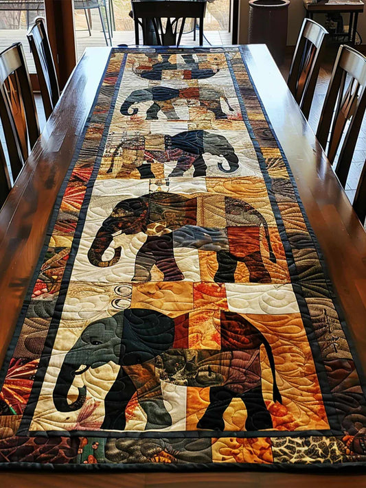 Regal Elephant Journey Quilted Table Runner