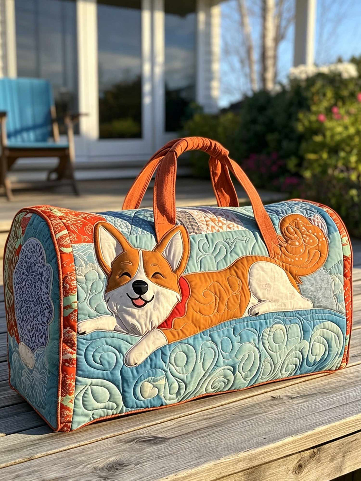 Smiling Corgi Quilted Duffle Bag
