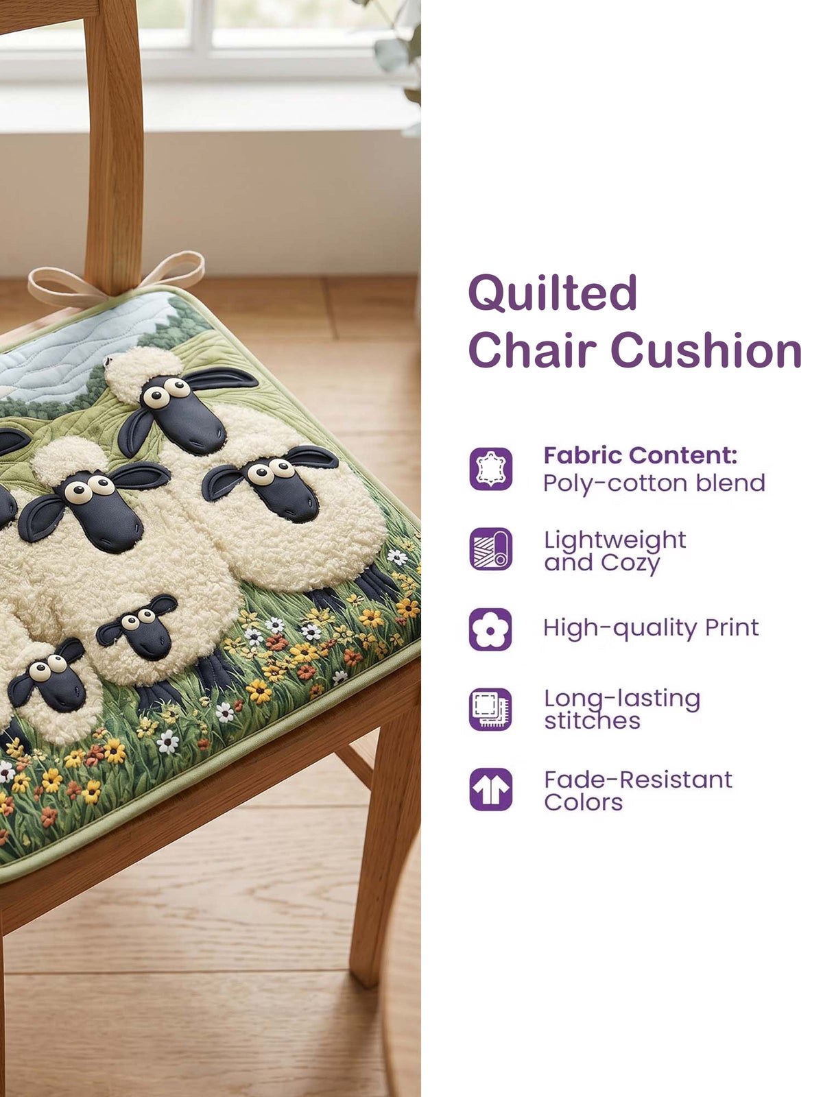 Sleeping Cat Quilted Chair Cushion