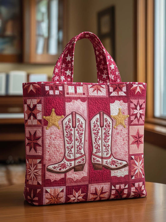 Western Cowboy Boots Quilted Tote Bag