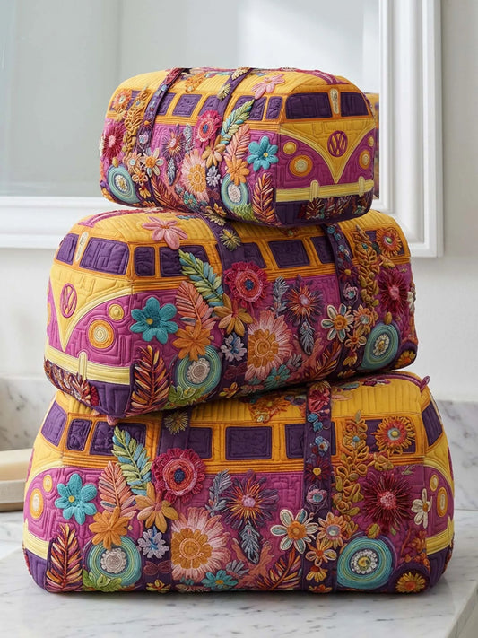 Hippie Van Flower Cotton Quilted Cosmetic Bag