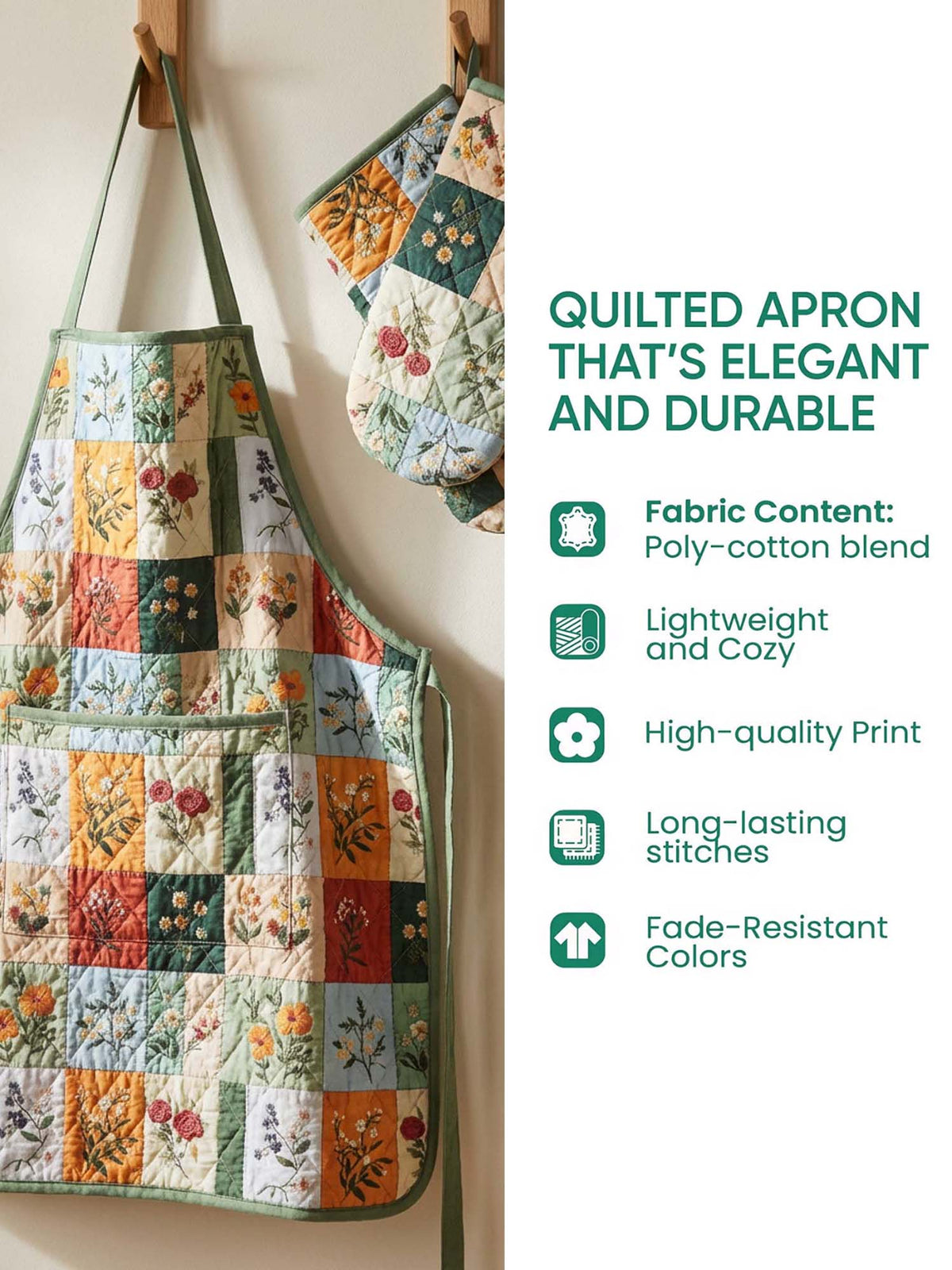 Love Heart Quilted Apron Set (2-Piece) – Padded Apron + Heat-Resistant Oven Mitts