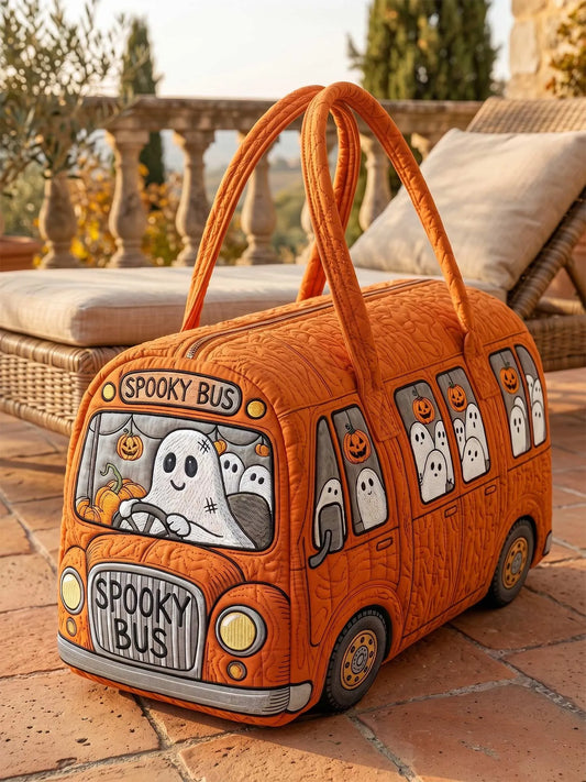 Cute Ghost Spooky Bus Pumpkin Quilted Travel Duffle Bag