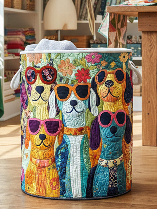 Happy Dogs Quilted Laundry Basket