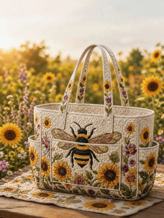 Bee Cozy Multiple Pockets Quilted Tote Bag