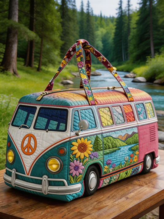 Hippie Floral Landscape Quilted Travel Bag