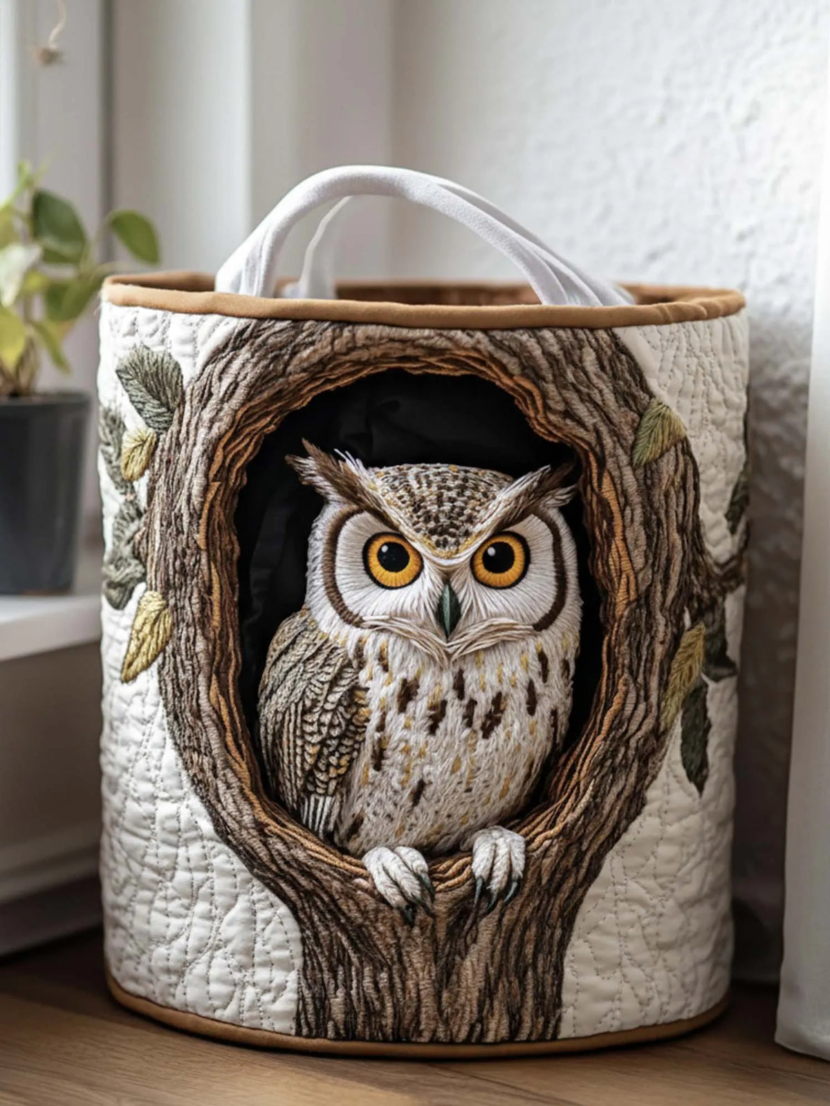 Cozy Owl Quilted Laundry Basket