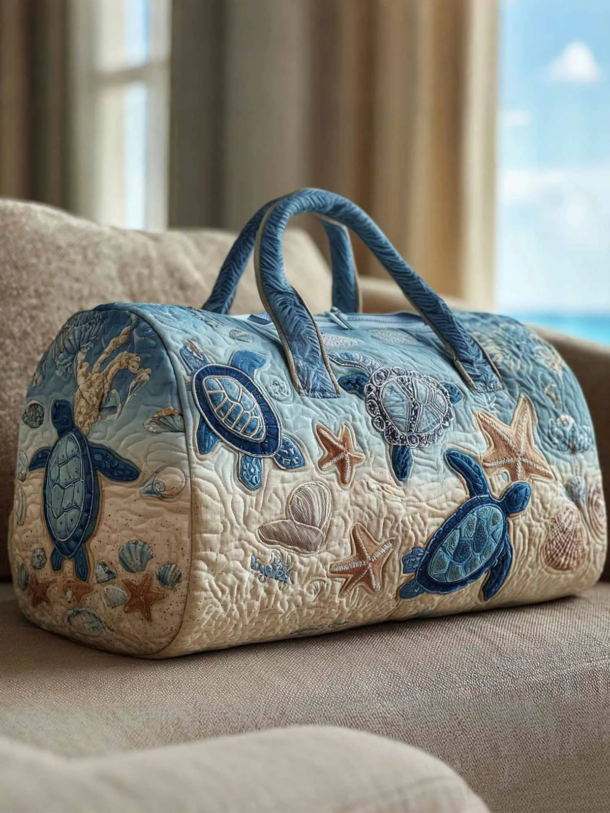 Beach Turtle  Quilted Duffle Bag