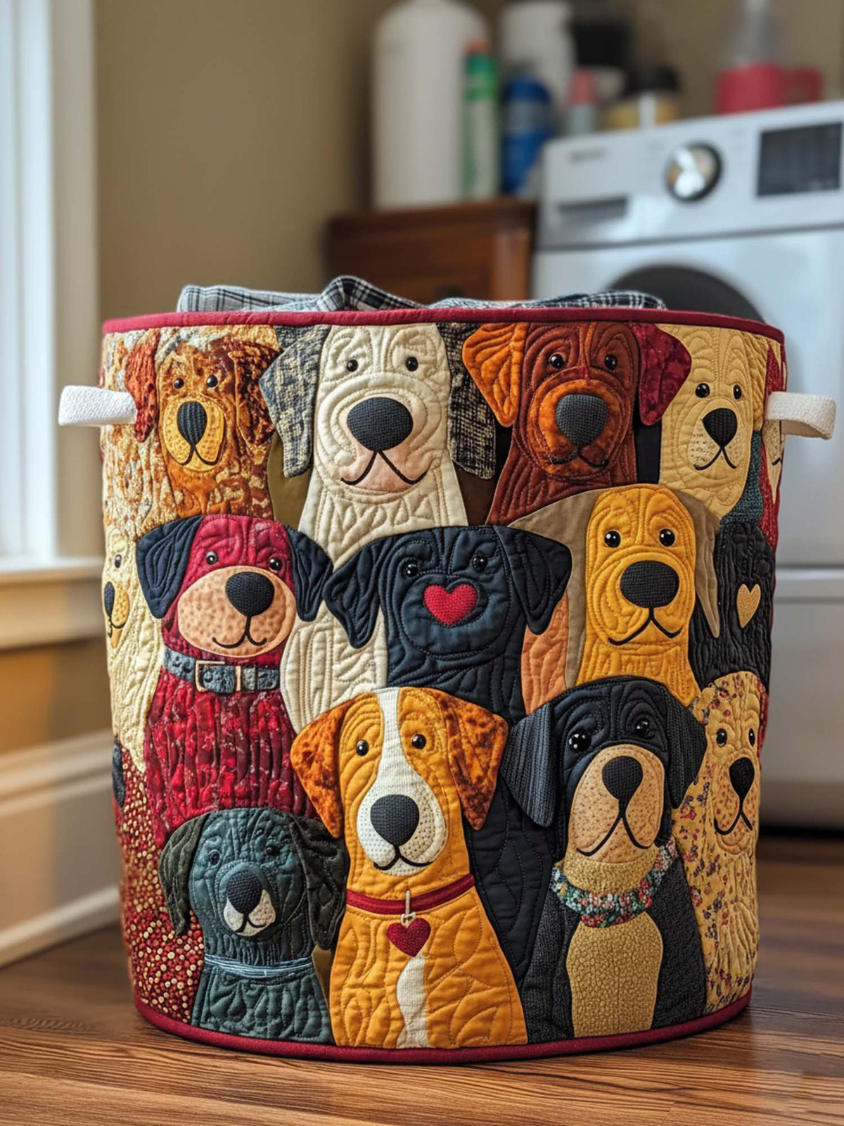 Cute Dog Quilted Laundry Basket