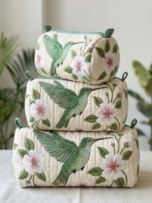 Hummingbird Cotton Quilted Cosmetic Bag