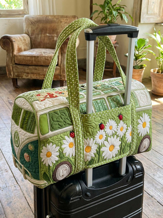 Hippie Van Flower Quilted Weekender Bag With Trolley Sleeve