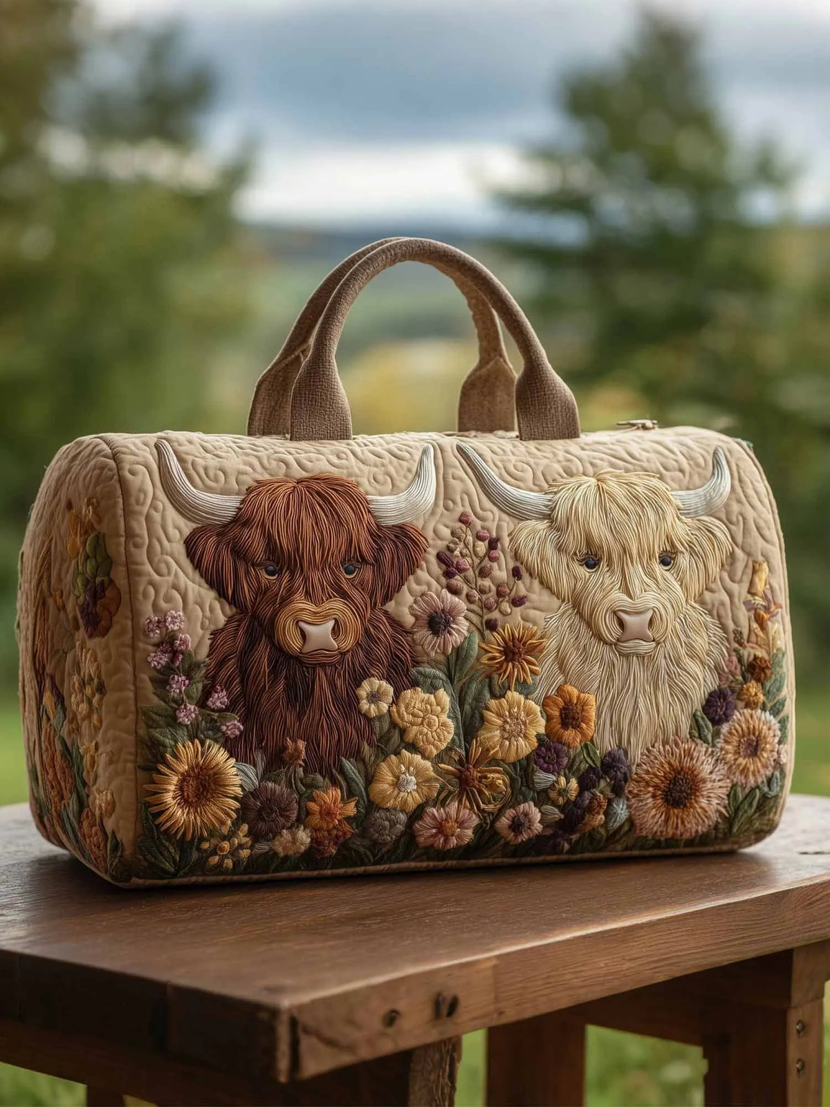 Highland Cow  Quilted Duffle Bag