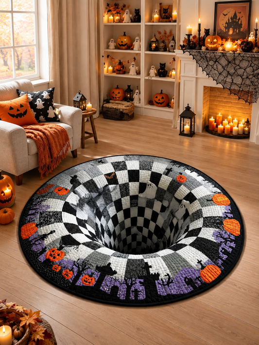 Spooky Halloween Graveyard Patchwork Quilted Round Mat