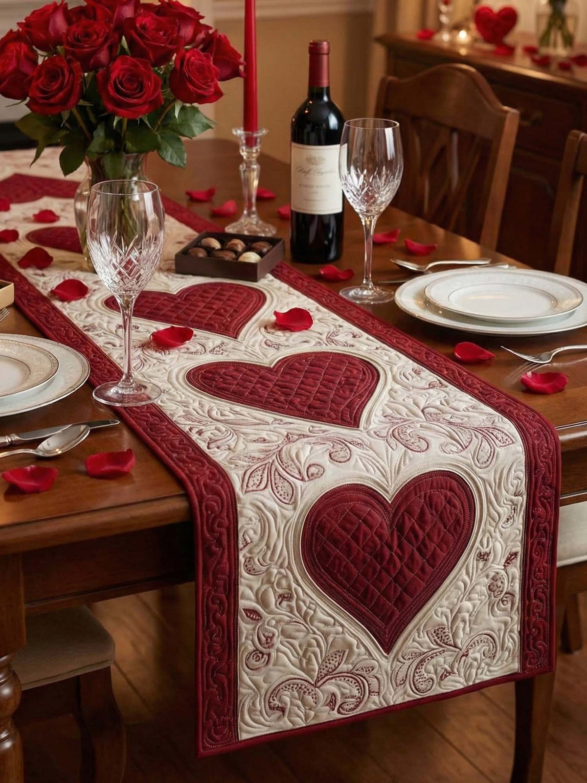 Crimson Heartloom Quilted Table Runner