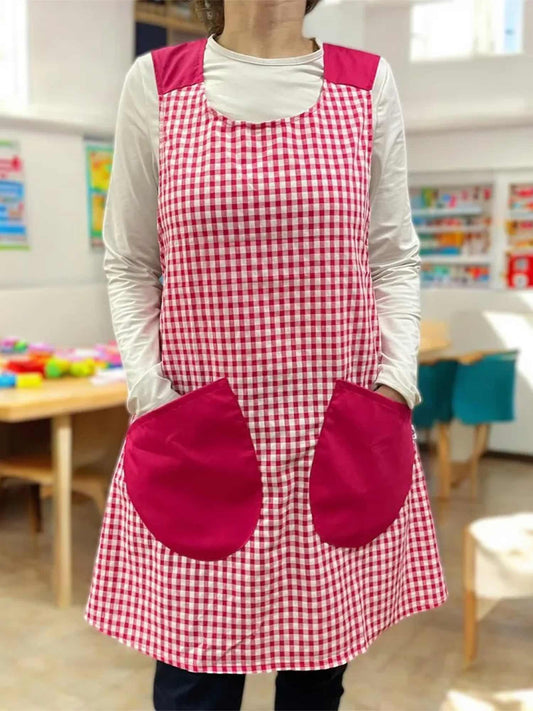 Vibrant Pink Plaid Cross Strap Apron