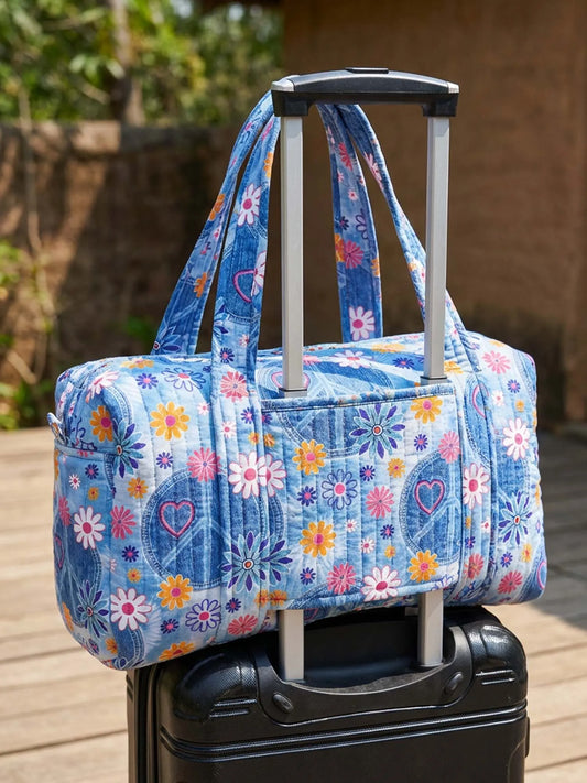 Hippie Flower Quilted Duffle Bag