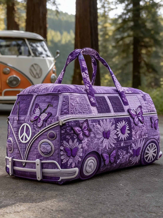 Purple Butterfly Vintage Art Print Quilted Duffle Bag