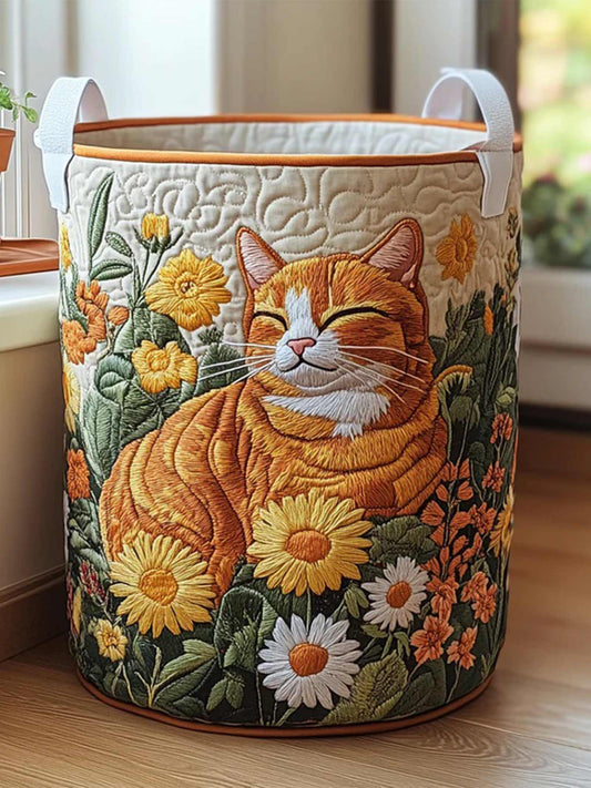 Forest Cat Quilted Laundry Basket