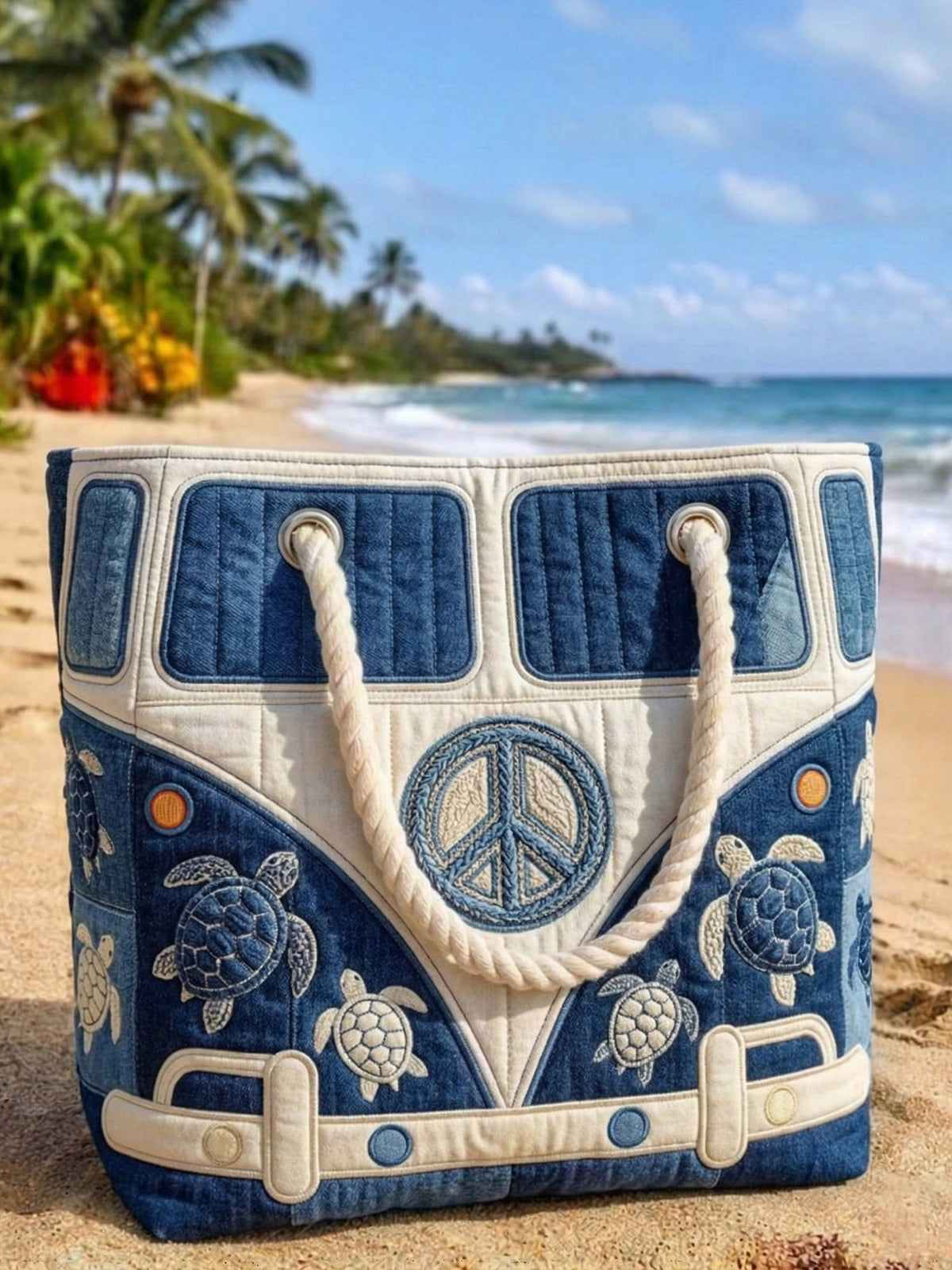 Hippie Turtle Quilted Beach Bag