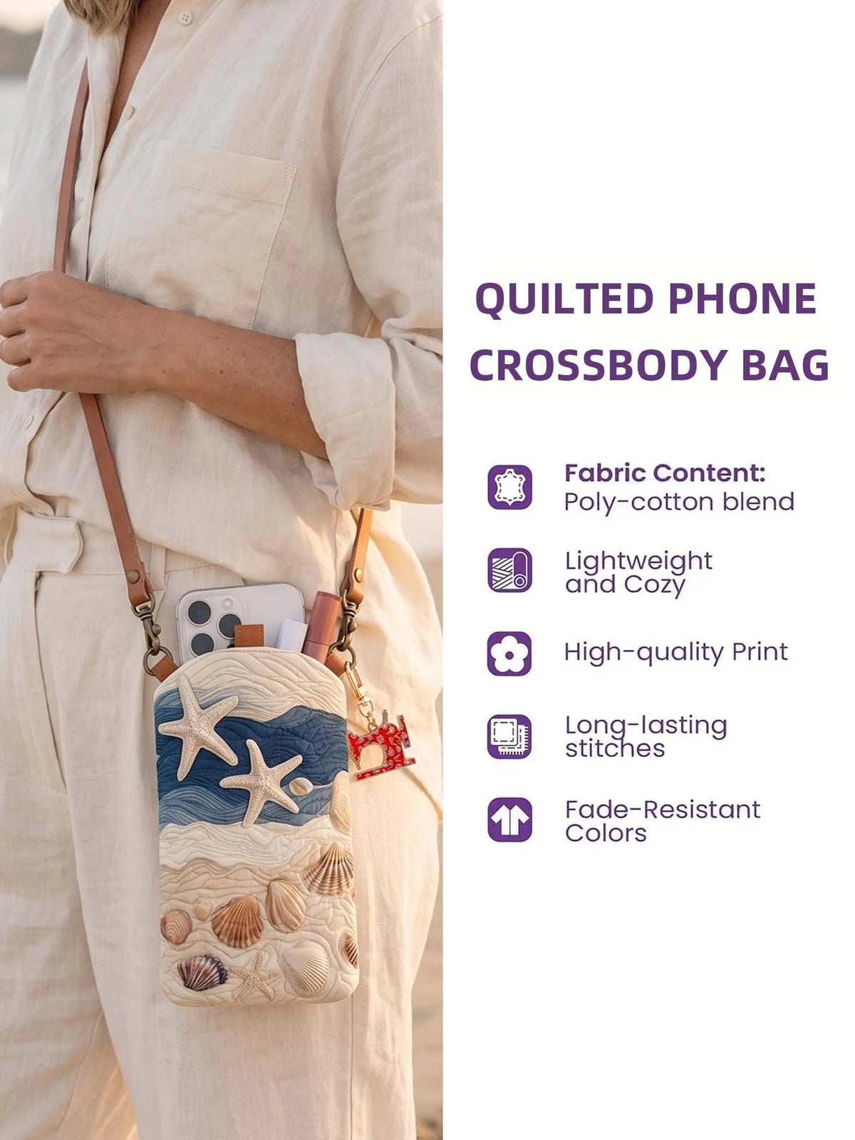 Moon And Cat Quilted Slim Phone Crossbody Bag