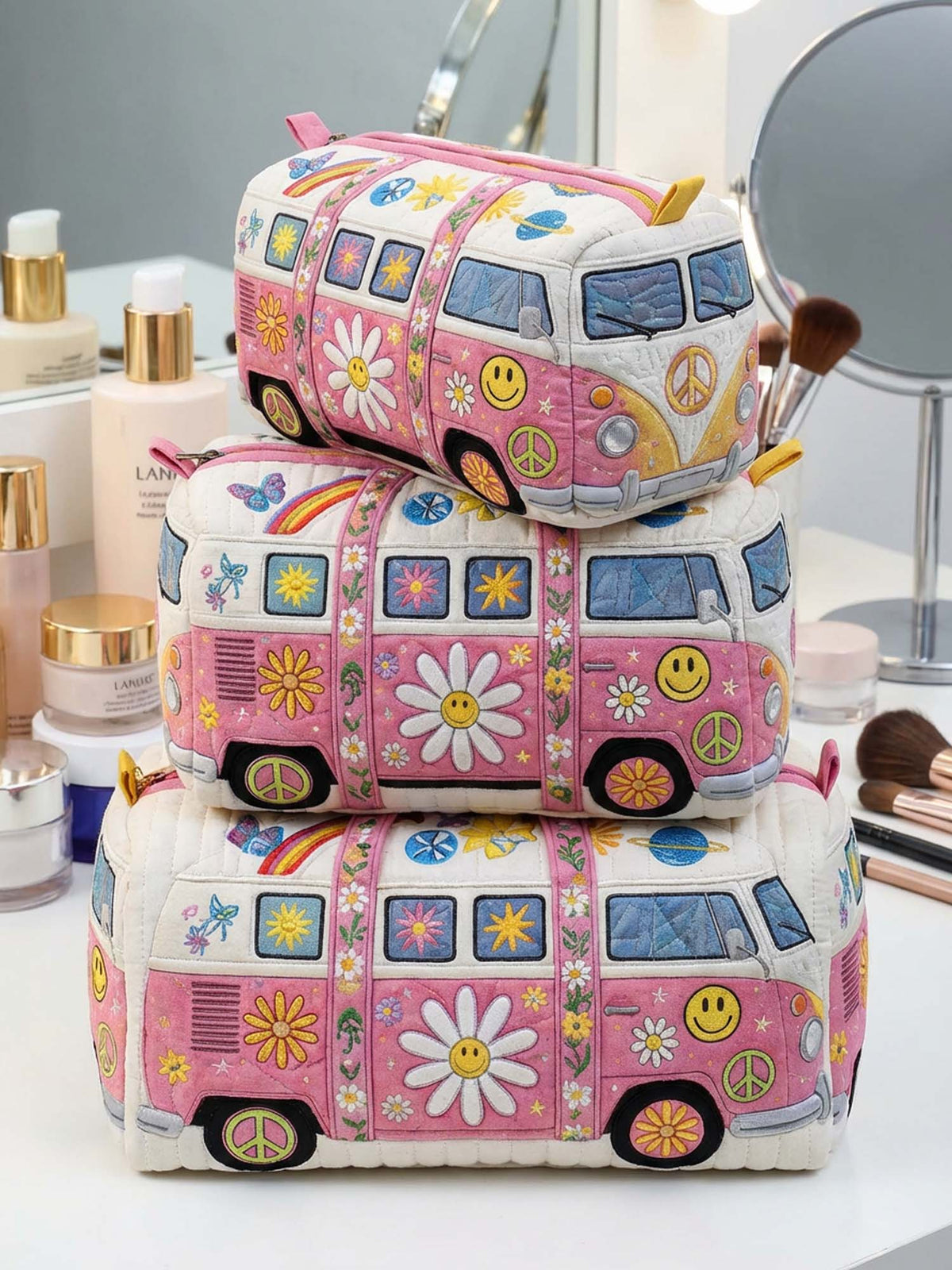 Hippie Van Cotton Quilted Cosmetic Bag