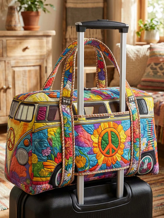 Hippie Van Peace Quilted Weekender Bag With Trolley Sleeve