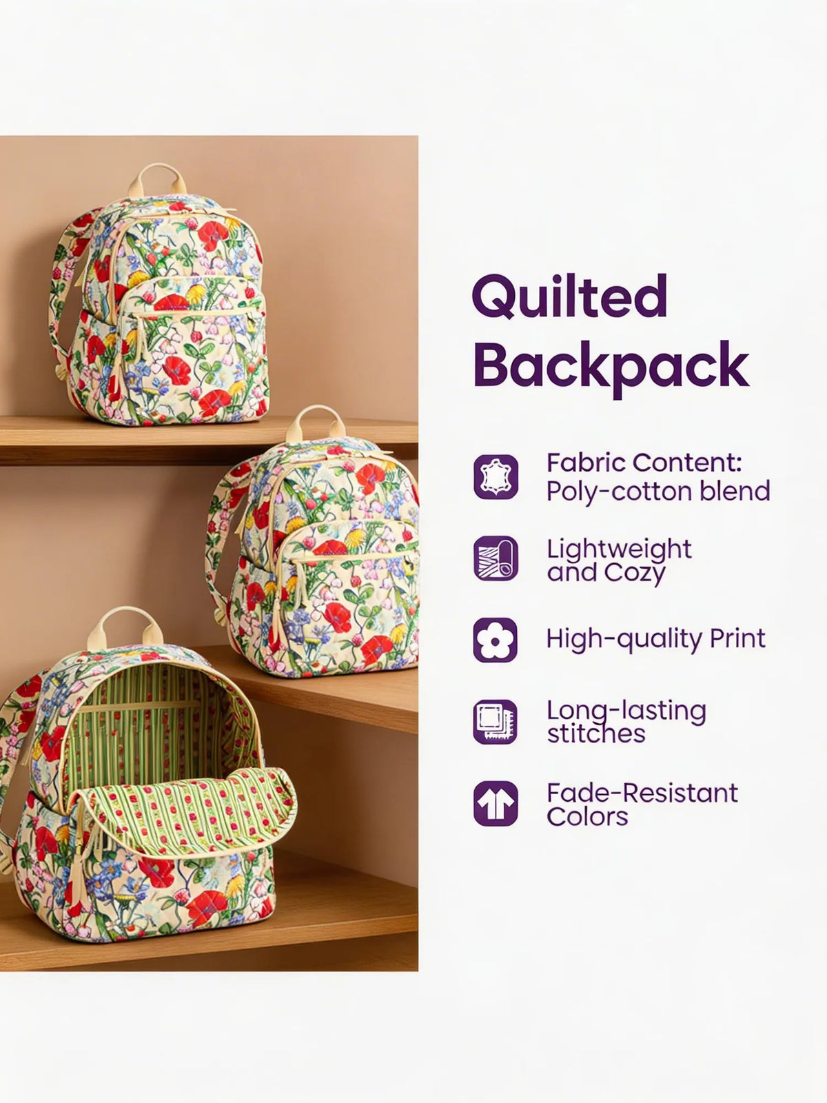 Van Gogh-Style Pastoral Landscape Quilted Backpack