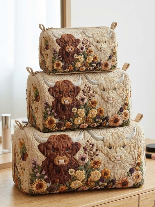 Highland Cow Cotton Quilted Cosmetic Bag
