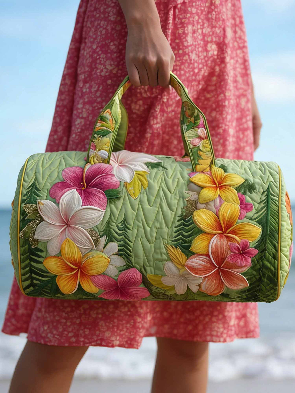 Plumeria Blossom Quilted Duffle Bag