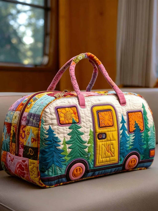 Forest Camper Van Patchwork Quilted Duffle Bag