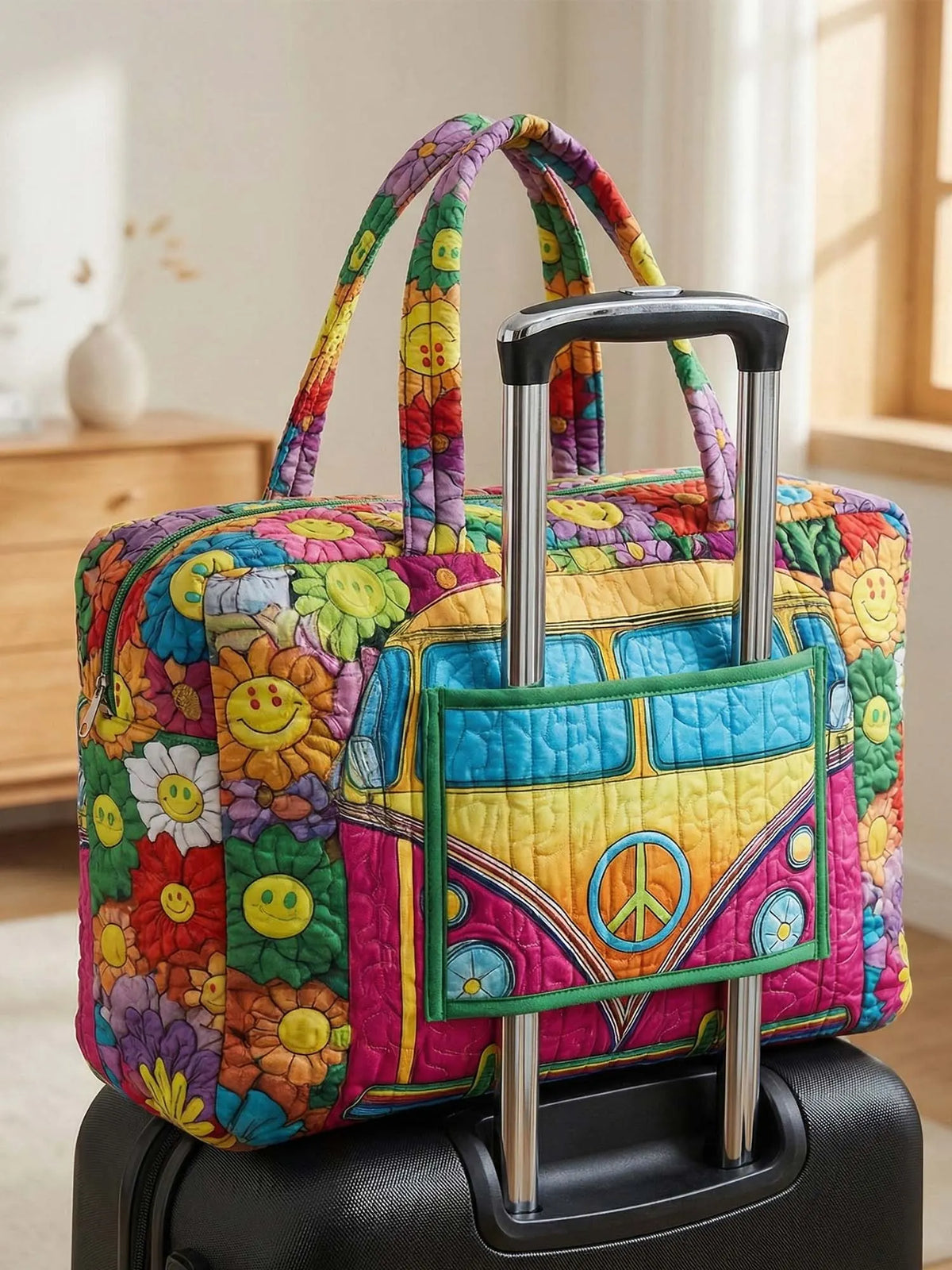 Hippie Van Peace Quilted Weekender Bag With Trolley Sleeve
