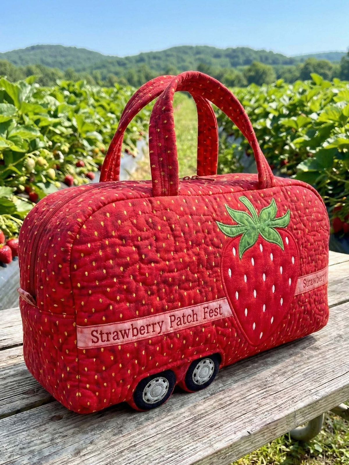 Strawberries Campervan Quilted Duffle Bag